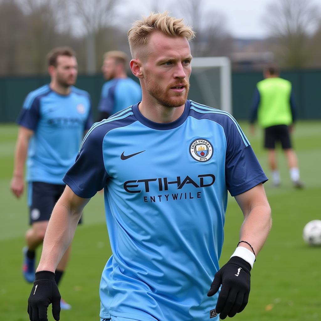 Haaland sporting the new Man City 3rd kit during a training session.