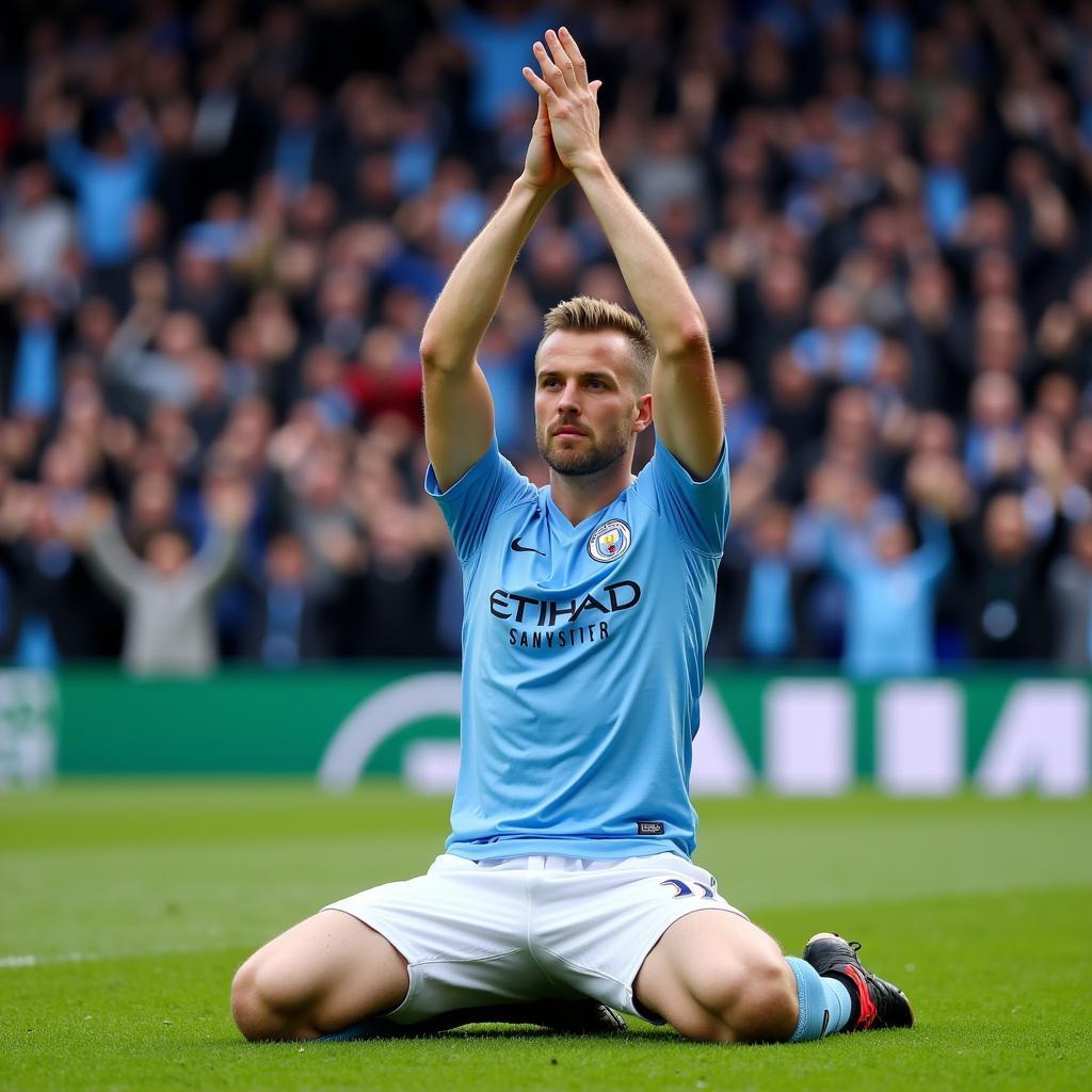 Haaland celebrates a goal in a Manchester City jersey