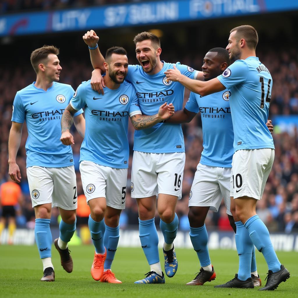 Haaland celebrates with Manchester City teammates