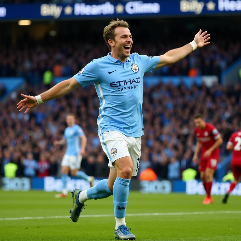 Haaland celebrates a goal for Manchester City