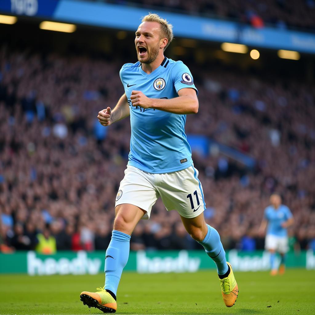 Erling Haaland celebrates a goal for Manchester City