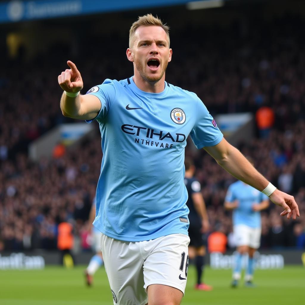 Haaland celebrating a goal for Manchester City