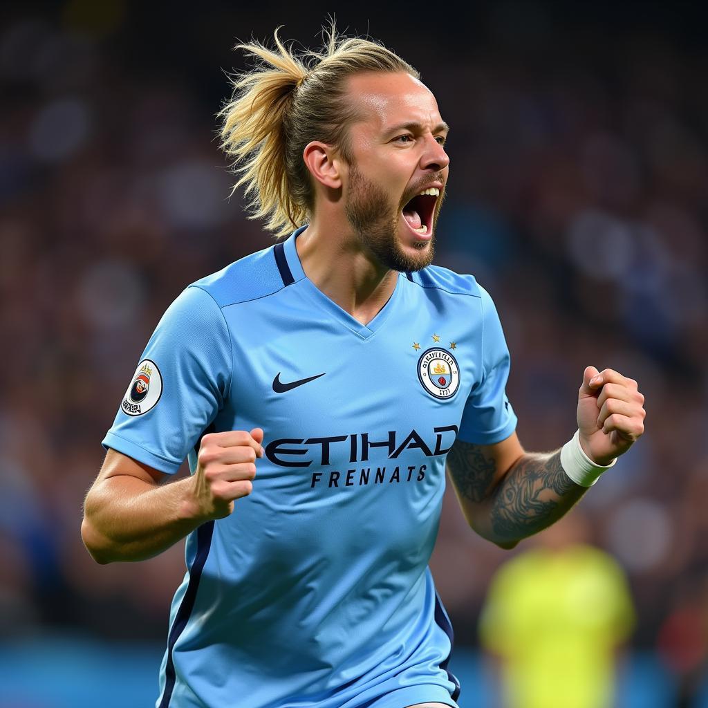 Erling Haaland celebrating a goal for Manchester City