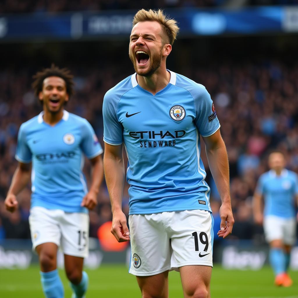 Erling Haaland celebrates a goal for Manchester City