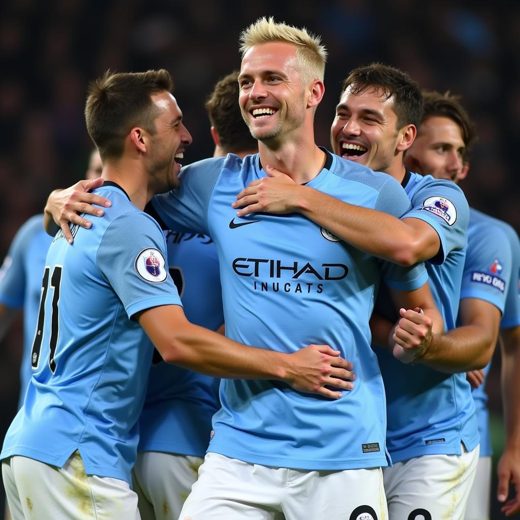 Haaland celebrating a goal for Manchester City