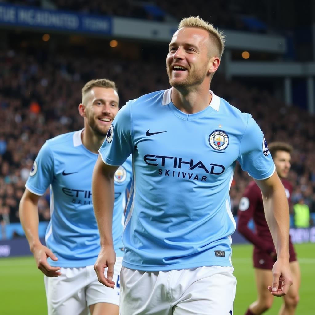 Haaland celebrates a goal for Man City