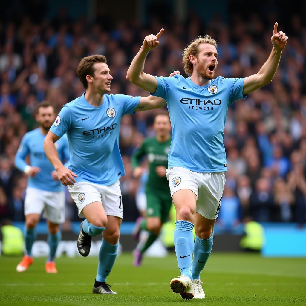 Haaland celebrates a goal in a Manchester City jersey