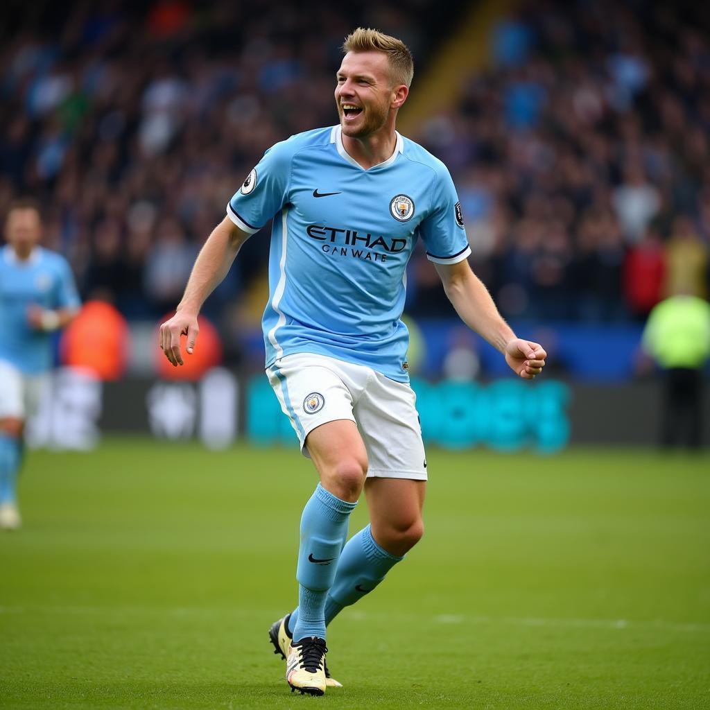 Haaland celebrates a goal for Manchester City