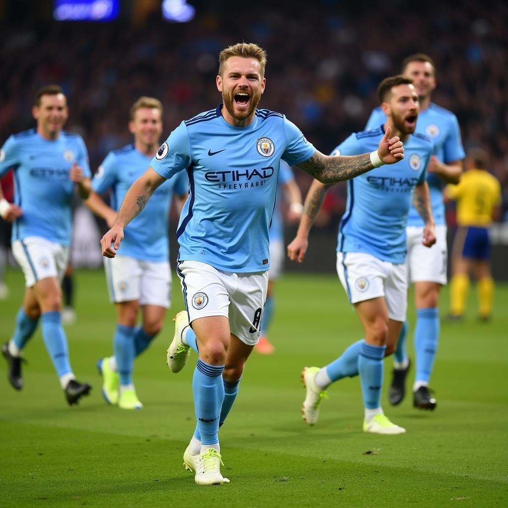 Haaland celebrating a goal with Man City