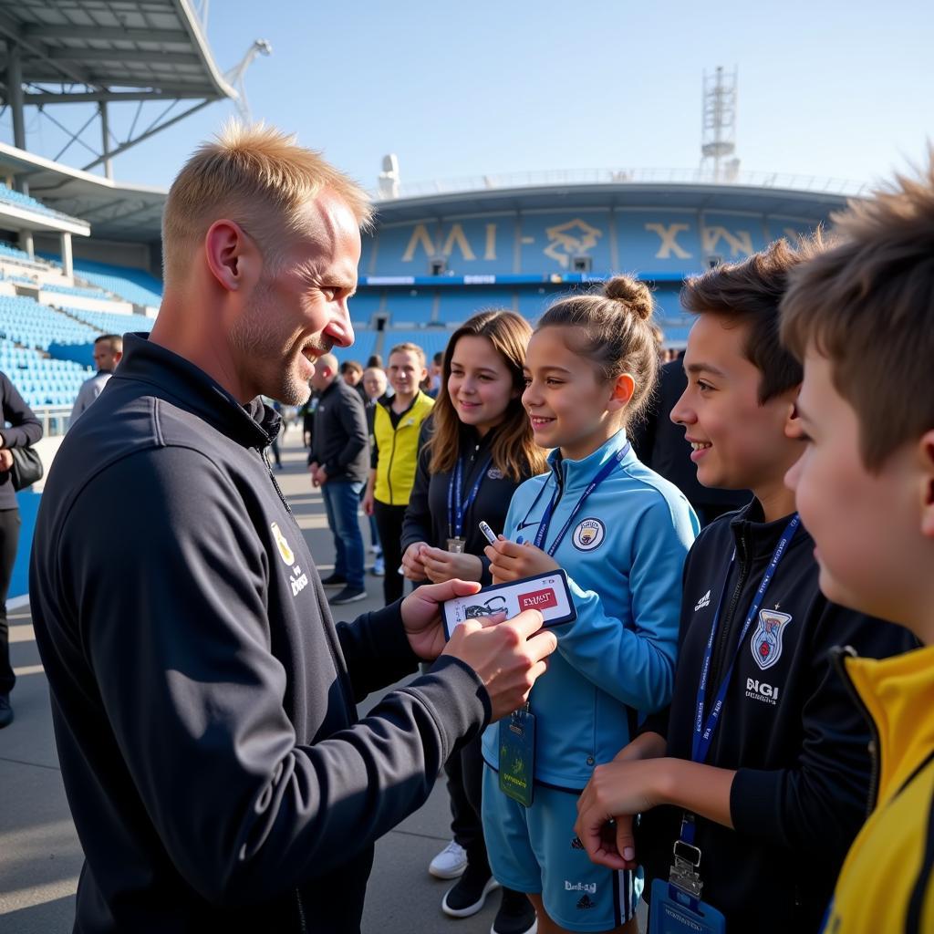 Haaland interacting with Manchester City fans after a game