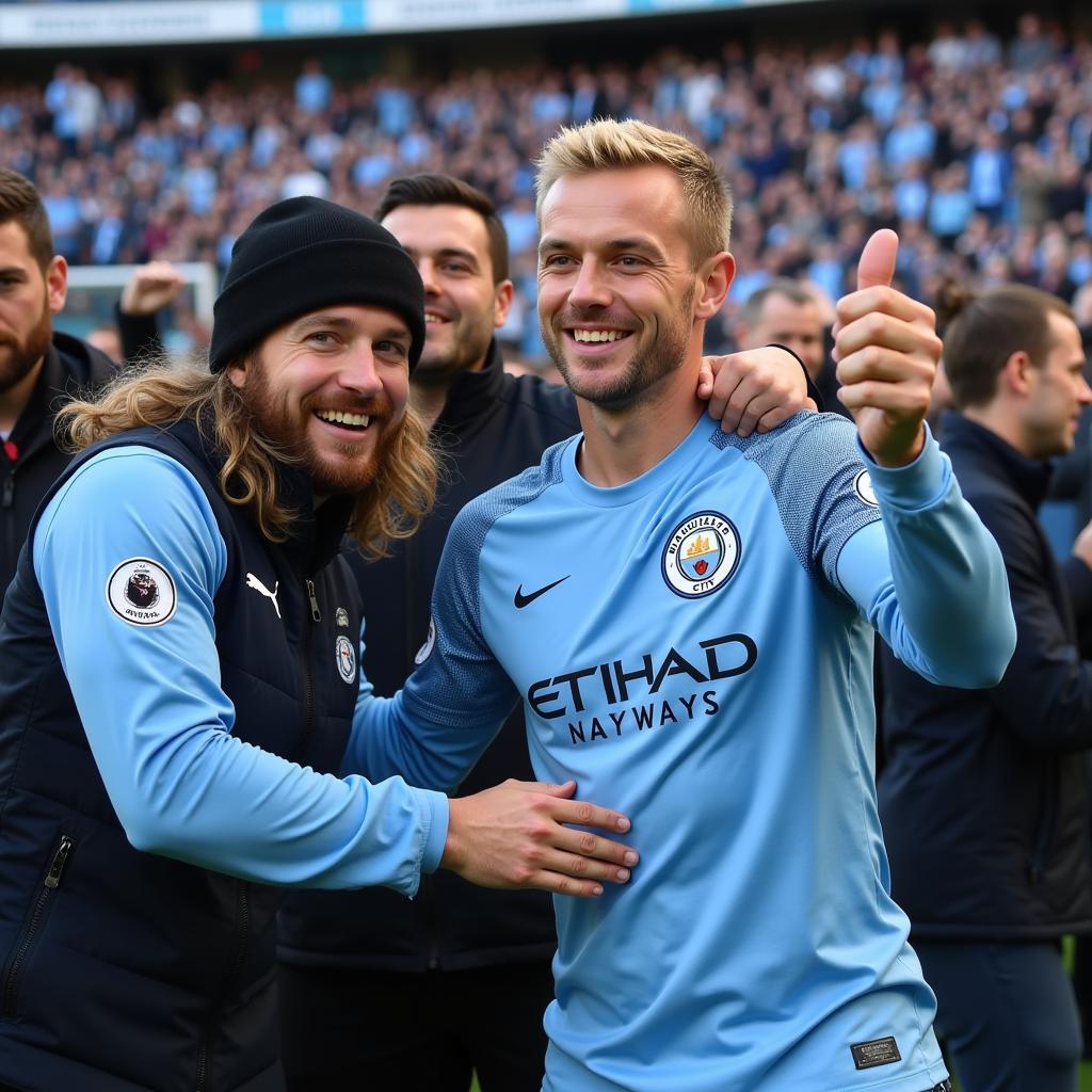 Erling Haaland interacting with Manchester City fans