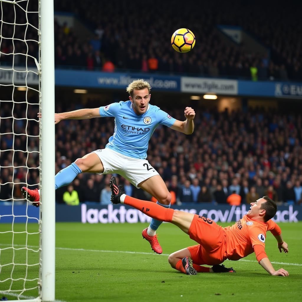 Erling Haaland scores a goal for Manchester City