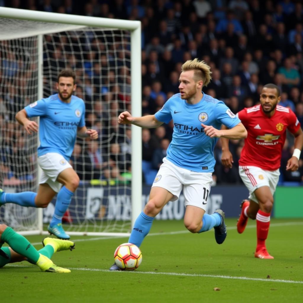 Erling Haaland Scoring a Goal for Manchester City