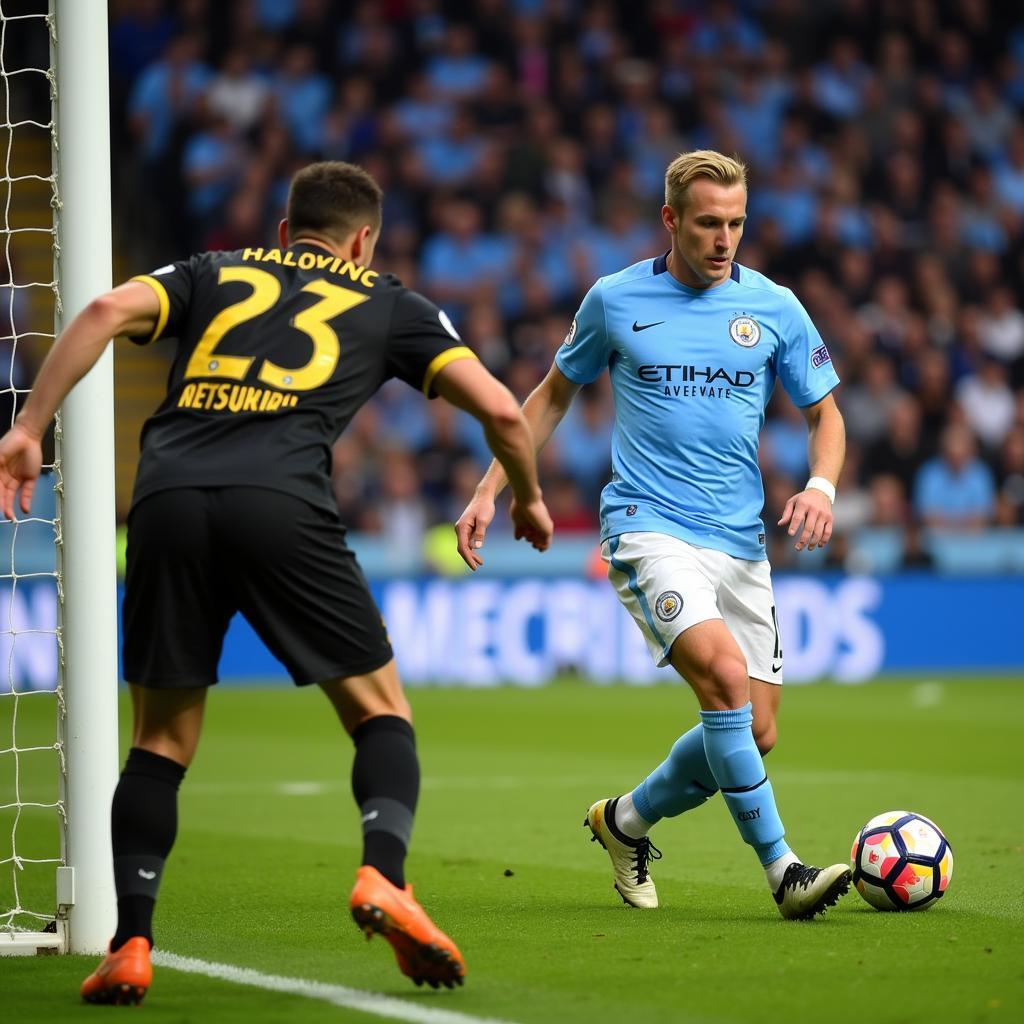 Erling Haaland scores a goal for Manchester City