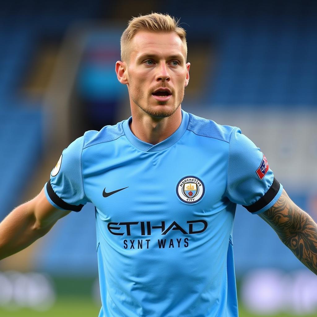 Haaland in his Manchester City jersey.