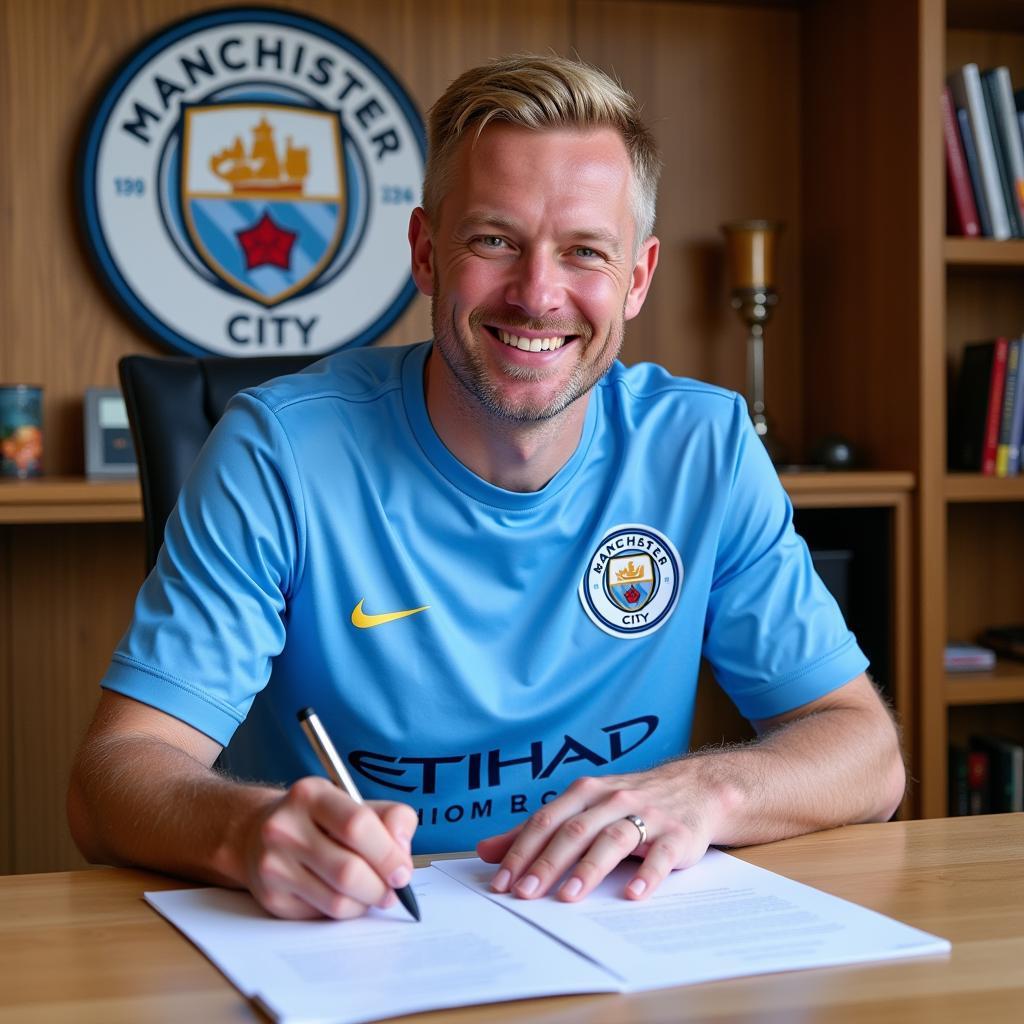 Haaland signing his Man City contract