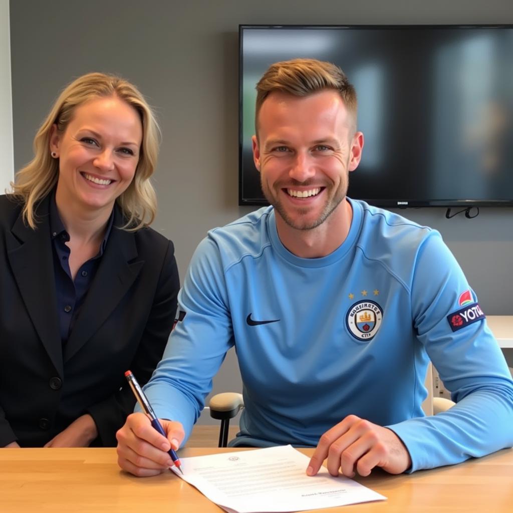 Haaland signing his Man City contract