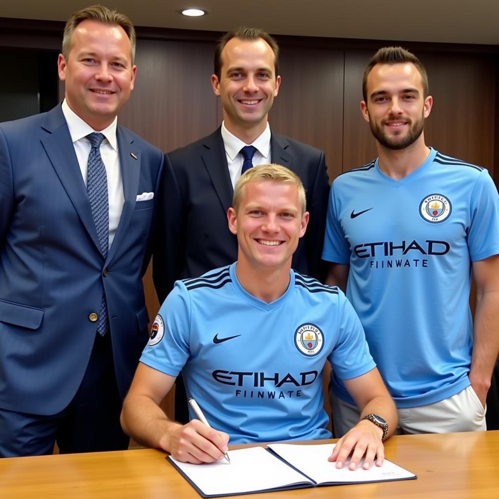 Haaland signing his contract with Manchester City