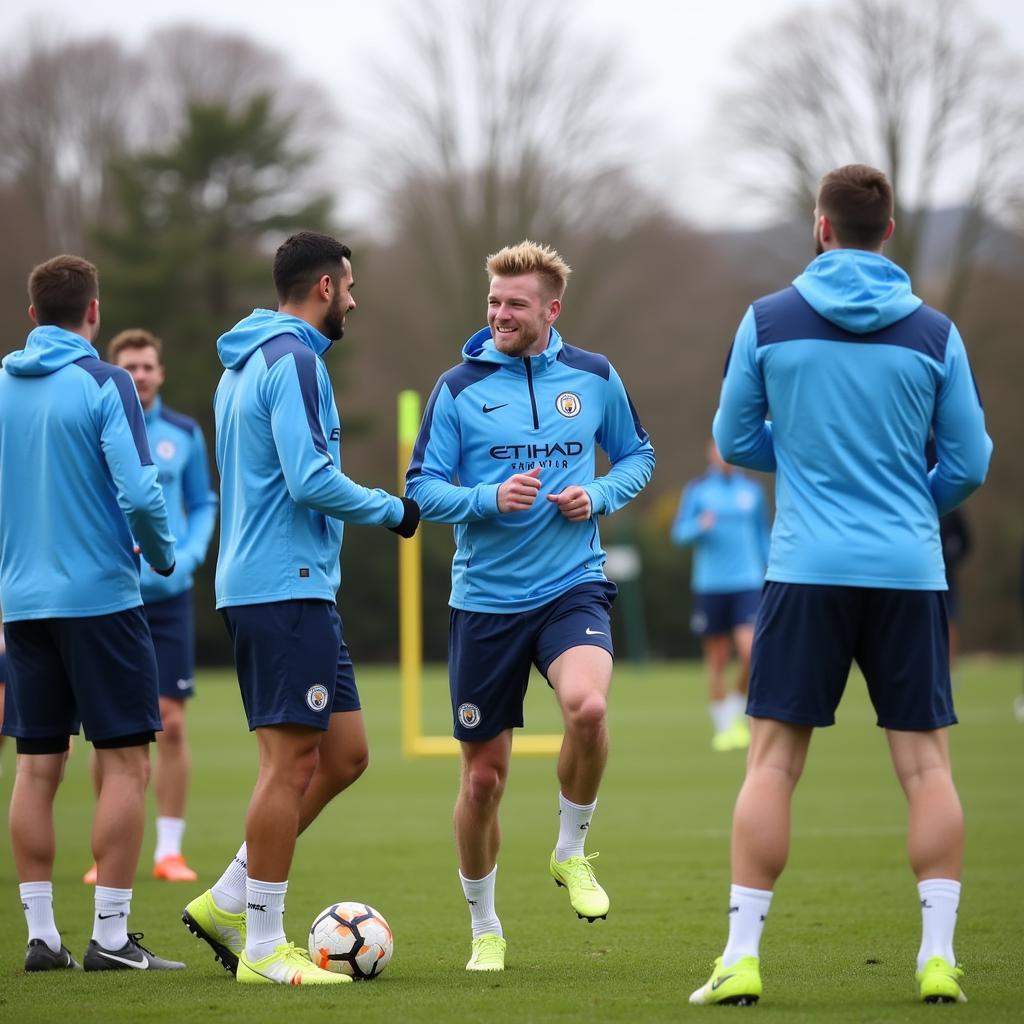 Haaland trains with his Man City teammates.