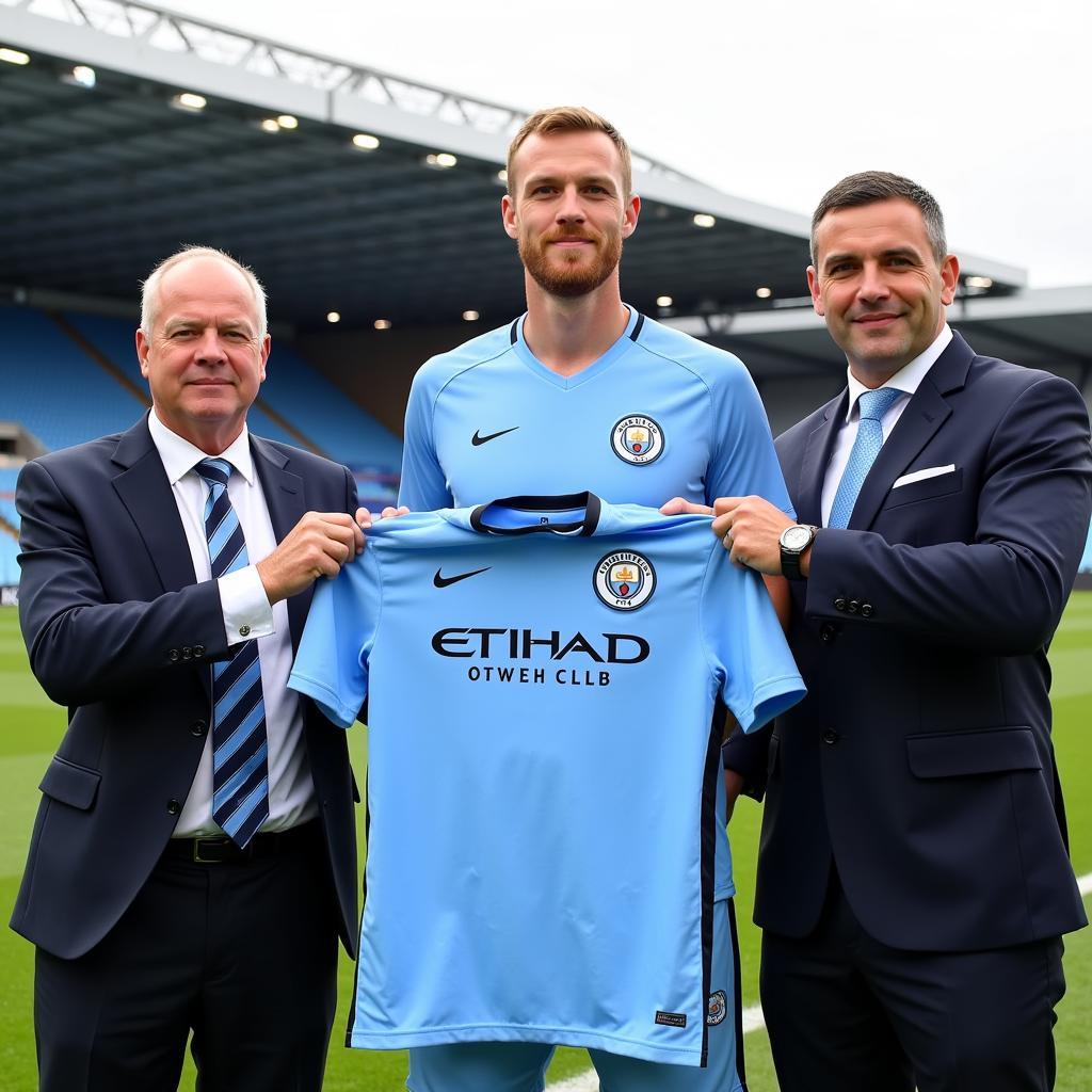 Haaland holding Man City shirt