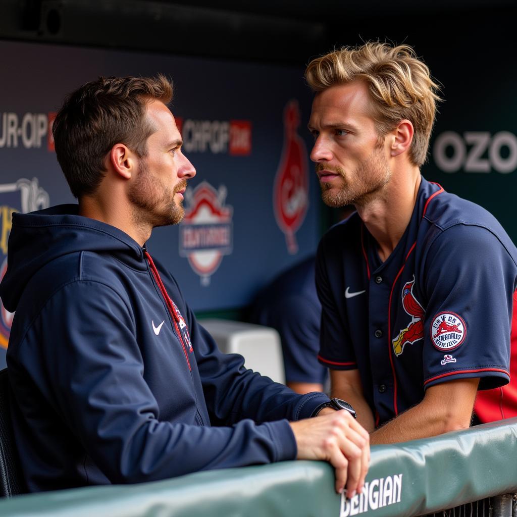 Erling Haaland discussing tactics with manager