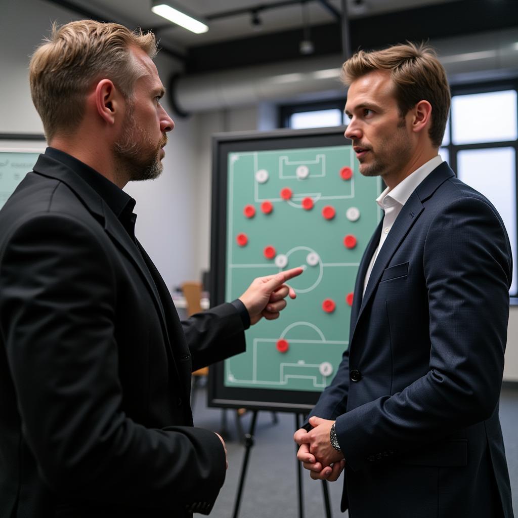 Erling Haaland in discussion with manager