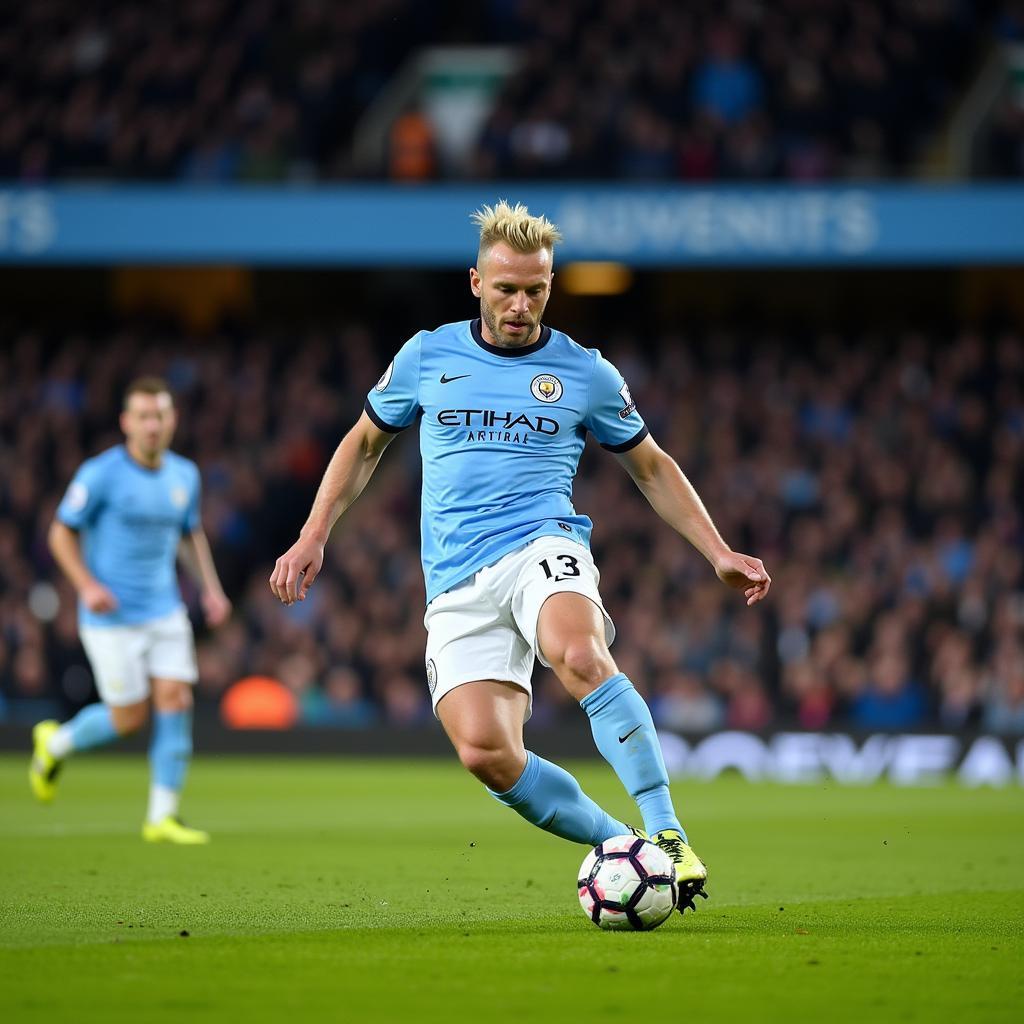 Erling Haaland scoring a goal for Manchester City