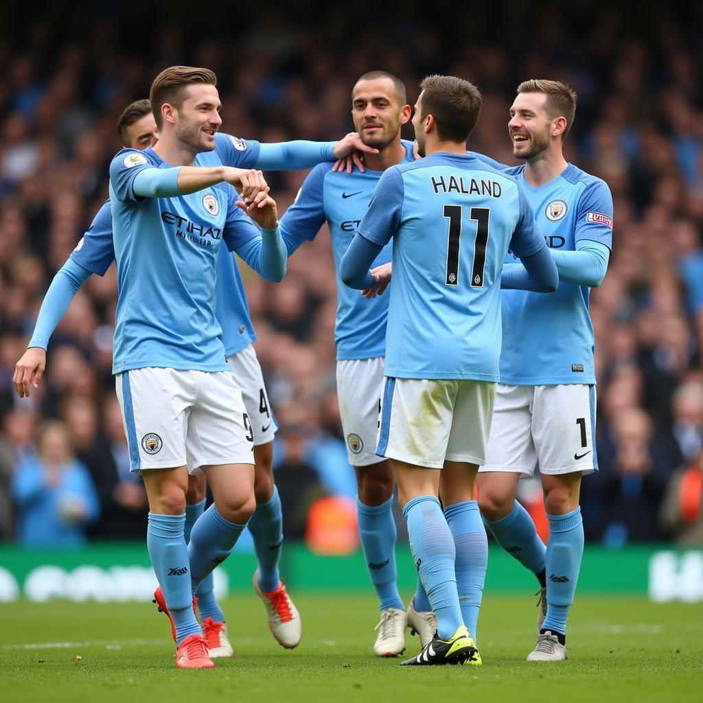 Haaland Celebrates with Manchester City 