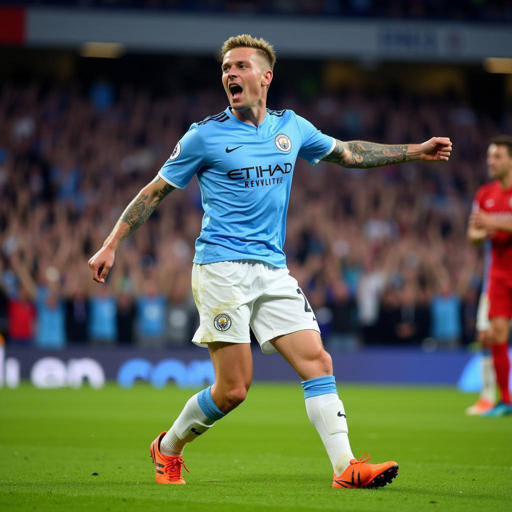 Erling Haaland celebrating a goal for Manchester City