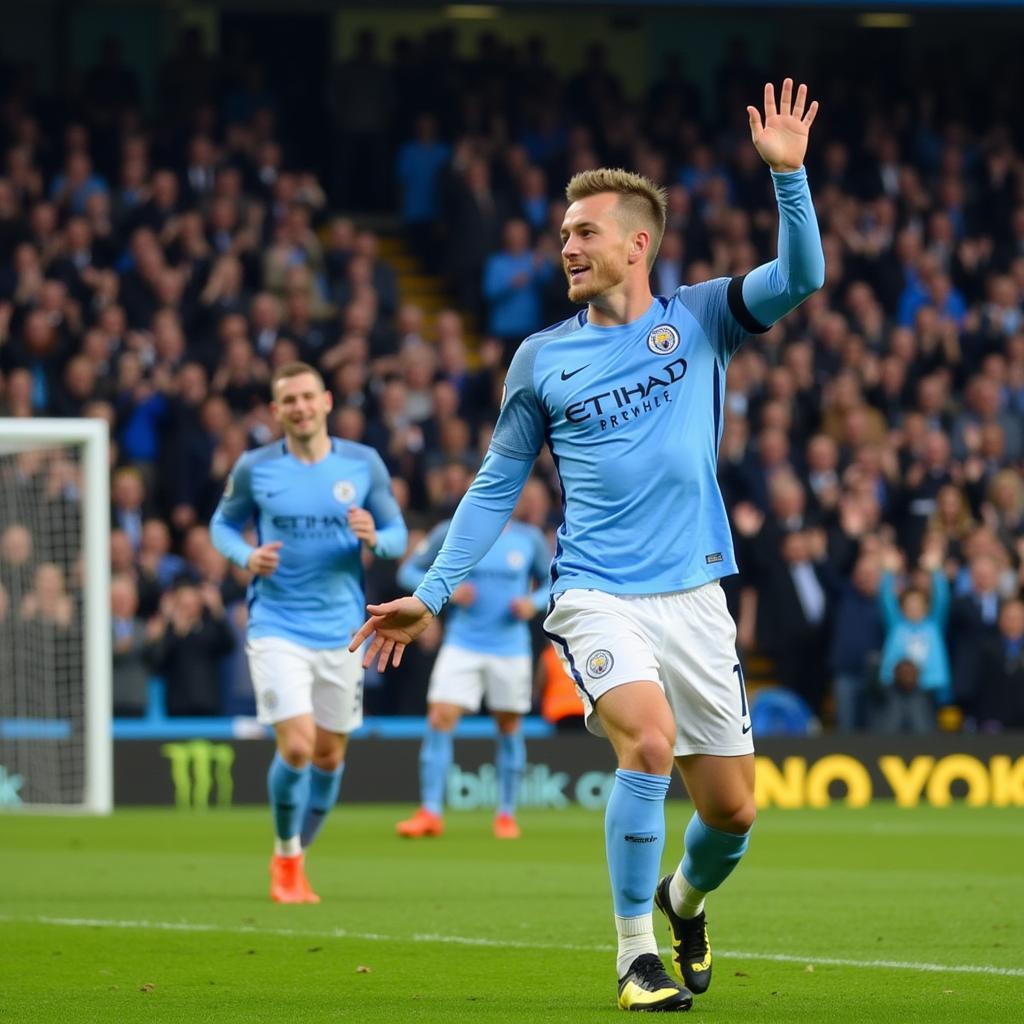 Erling Haaland Celebrating a Goal in a Manchester City Jersey