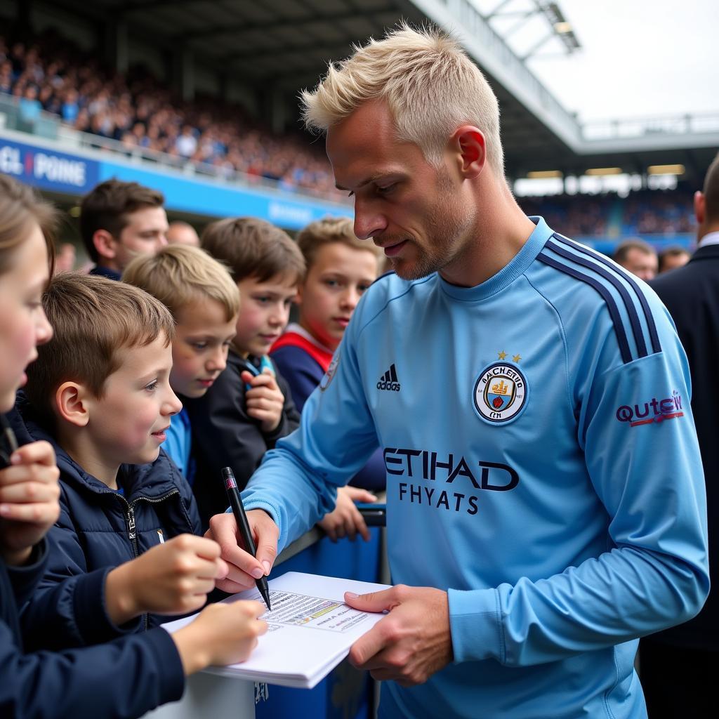 Erling Haaland interacting with Manchester City Fans