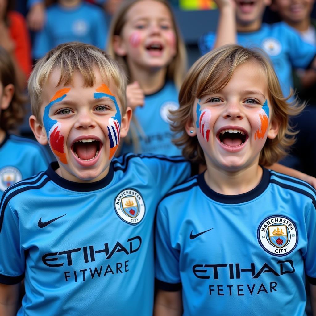 Manchester City fans wearing Haaland shirts