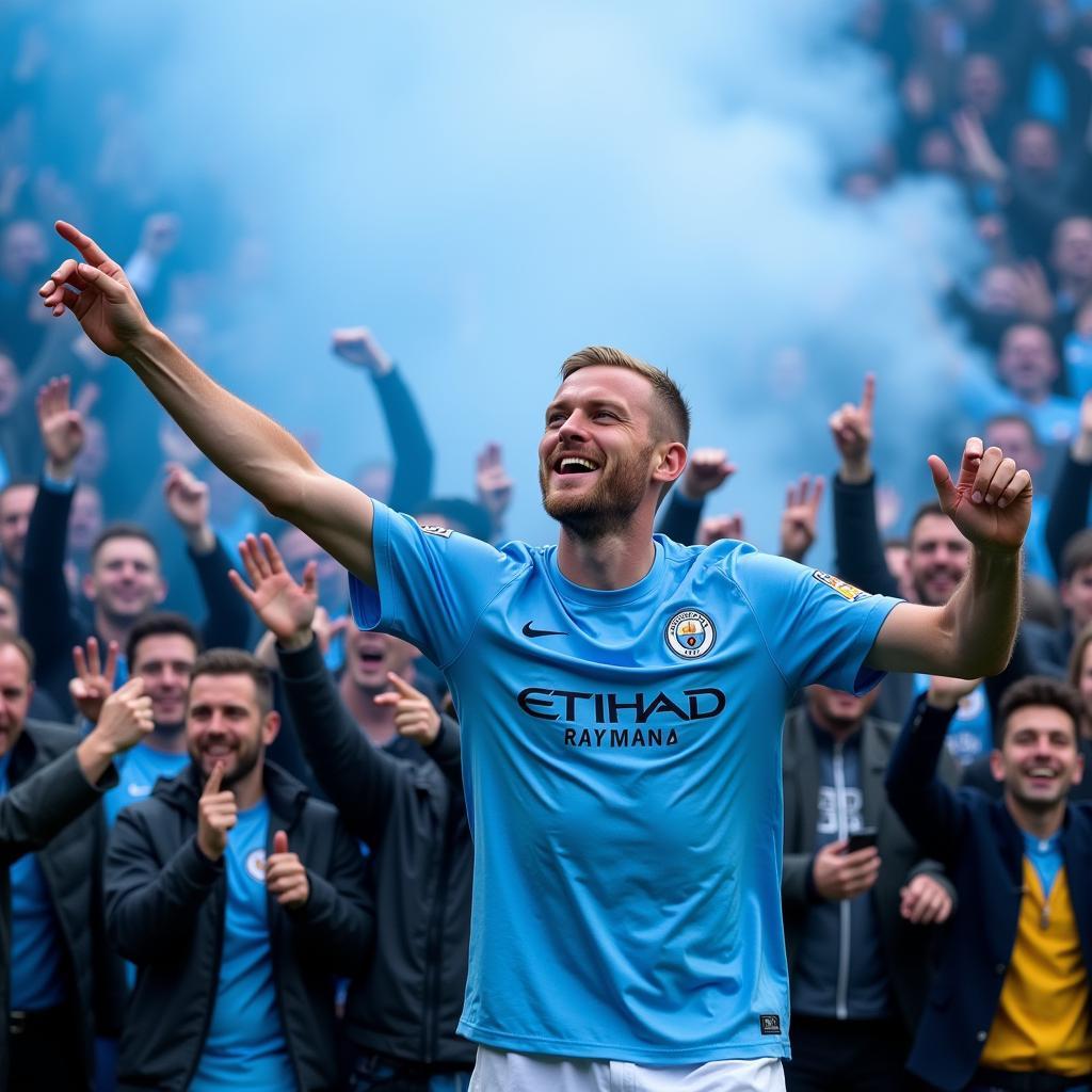 Haaland celebrates with Manchester City fans