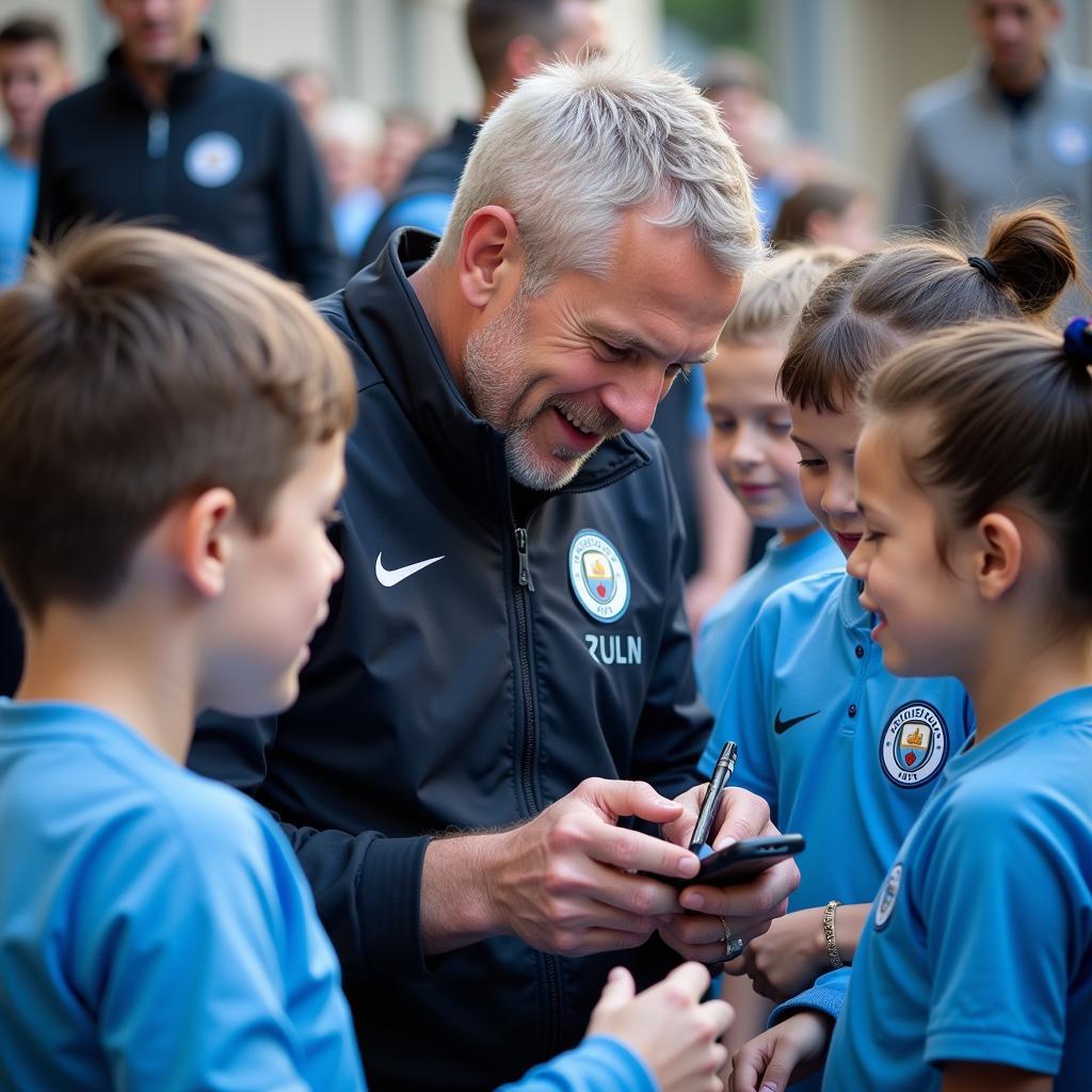 Erling Haaland interacting with Manchester City fans