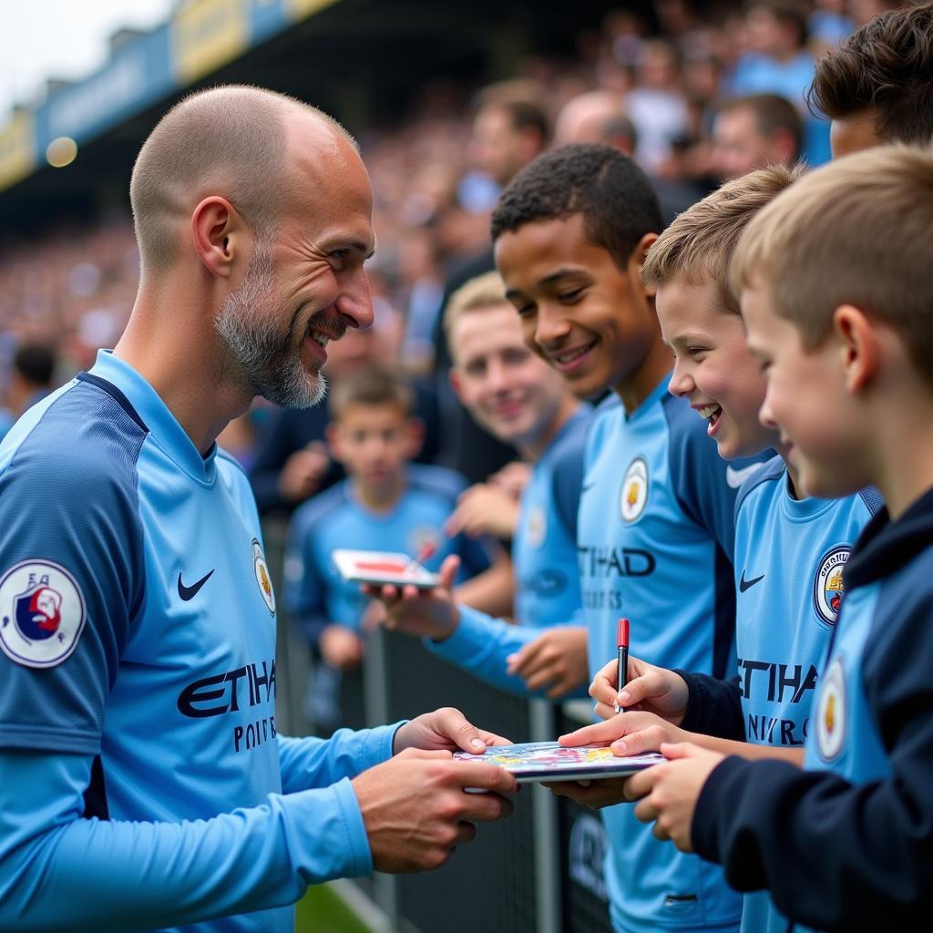 Haaland interacts with Manchester City fans.