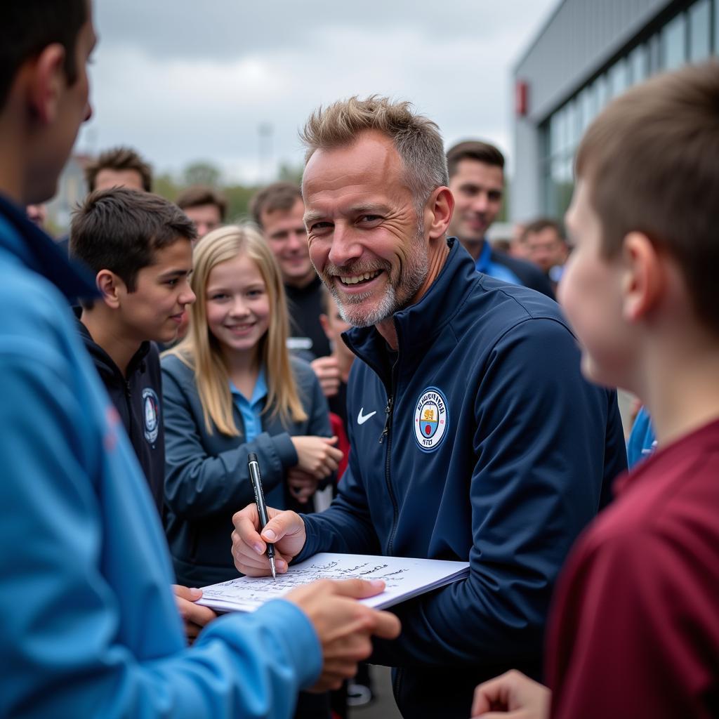 Haaland interacting with Manchester City fans.