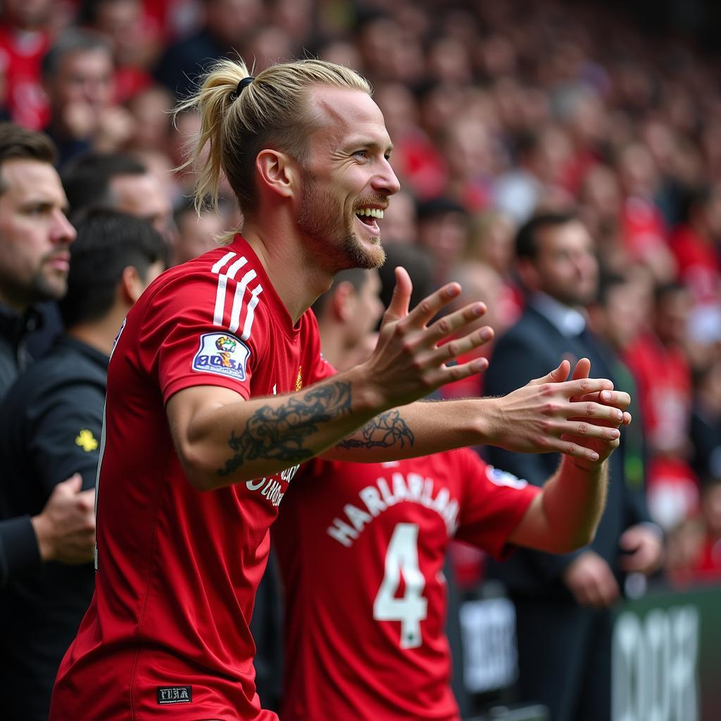 Haaland celebrating with Manchester City fans