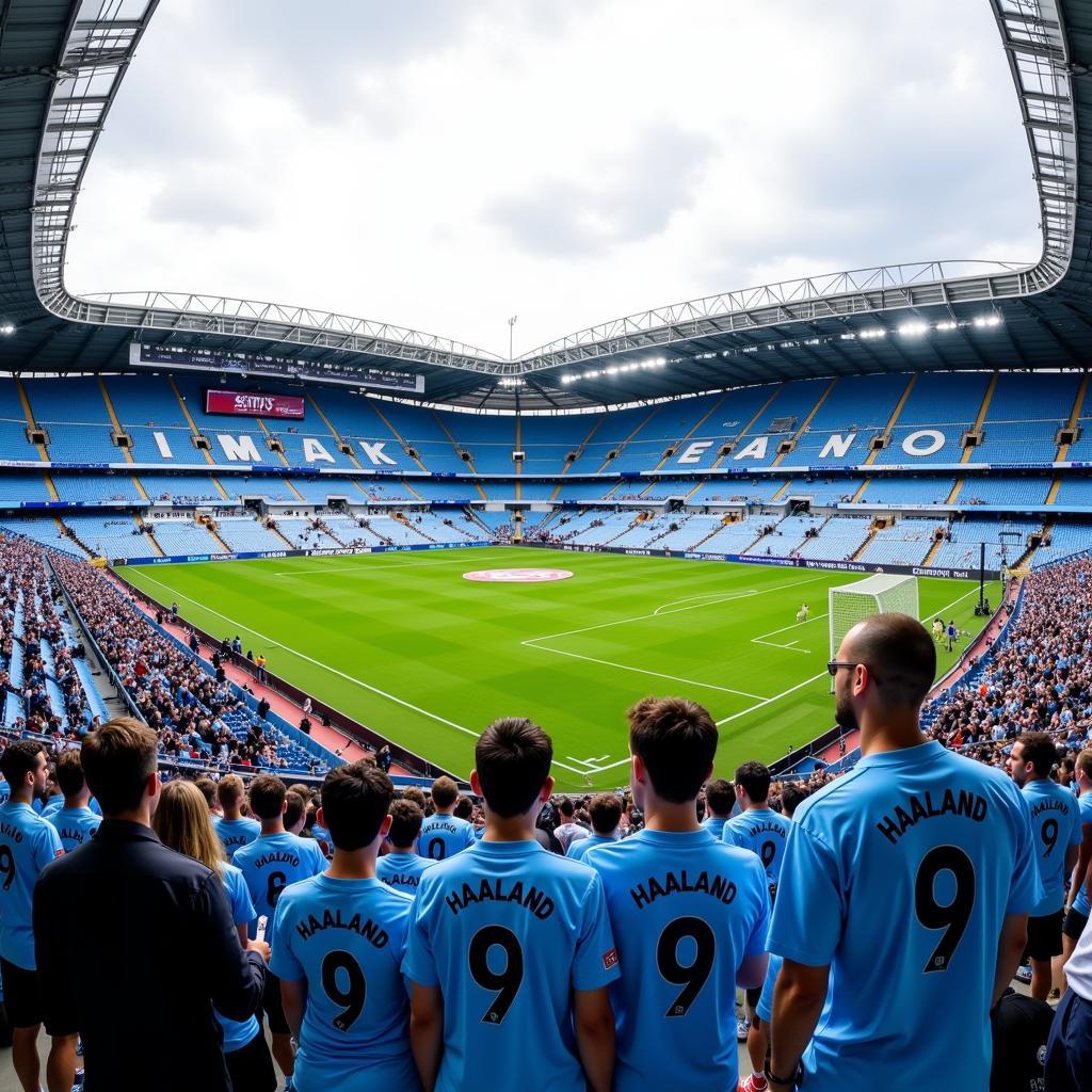 Manchester City fans sporting Haaland jerseys