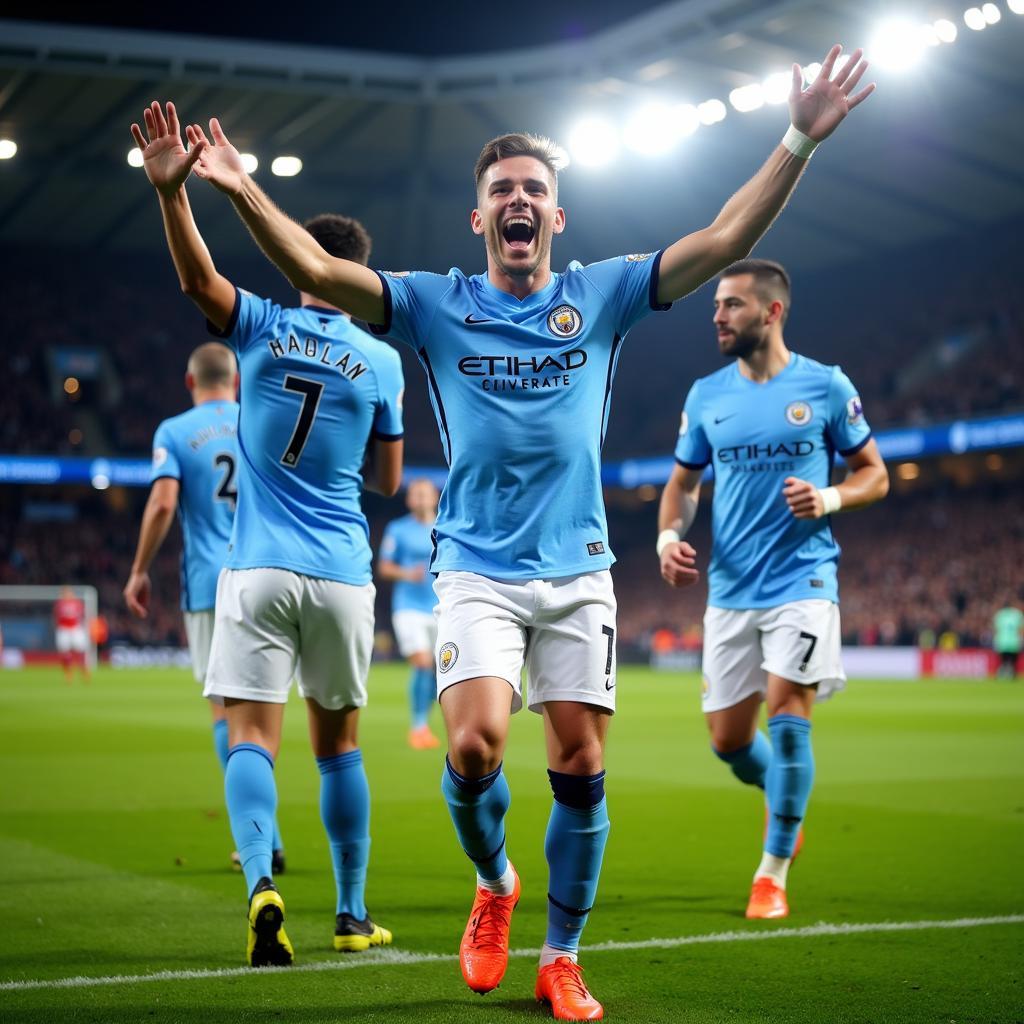 Haaland celebrates a goal for Manchester City