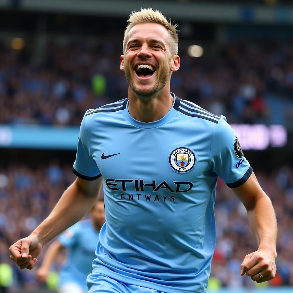 Erling Haaland celebrating a goal for Manchester City