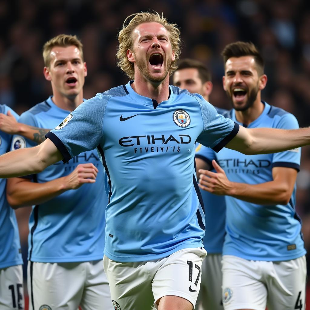 Haaland celebrates a goal for Manchester City