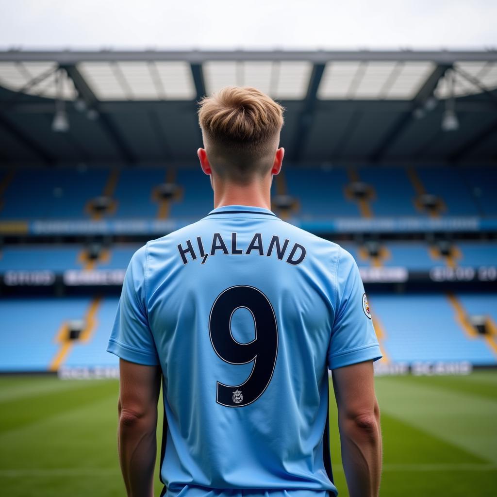 Erling Haaland in his Manchester City Number 9 jersey