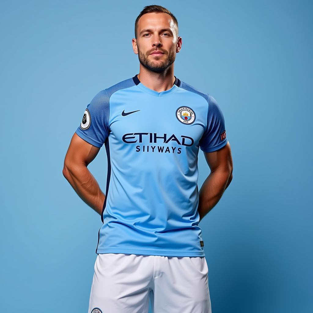 Haaland poses in the new Manchester City kit