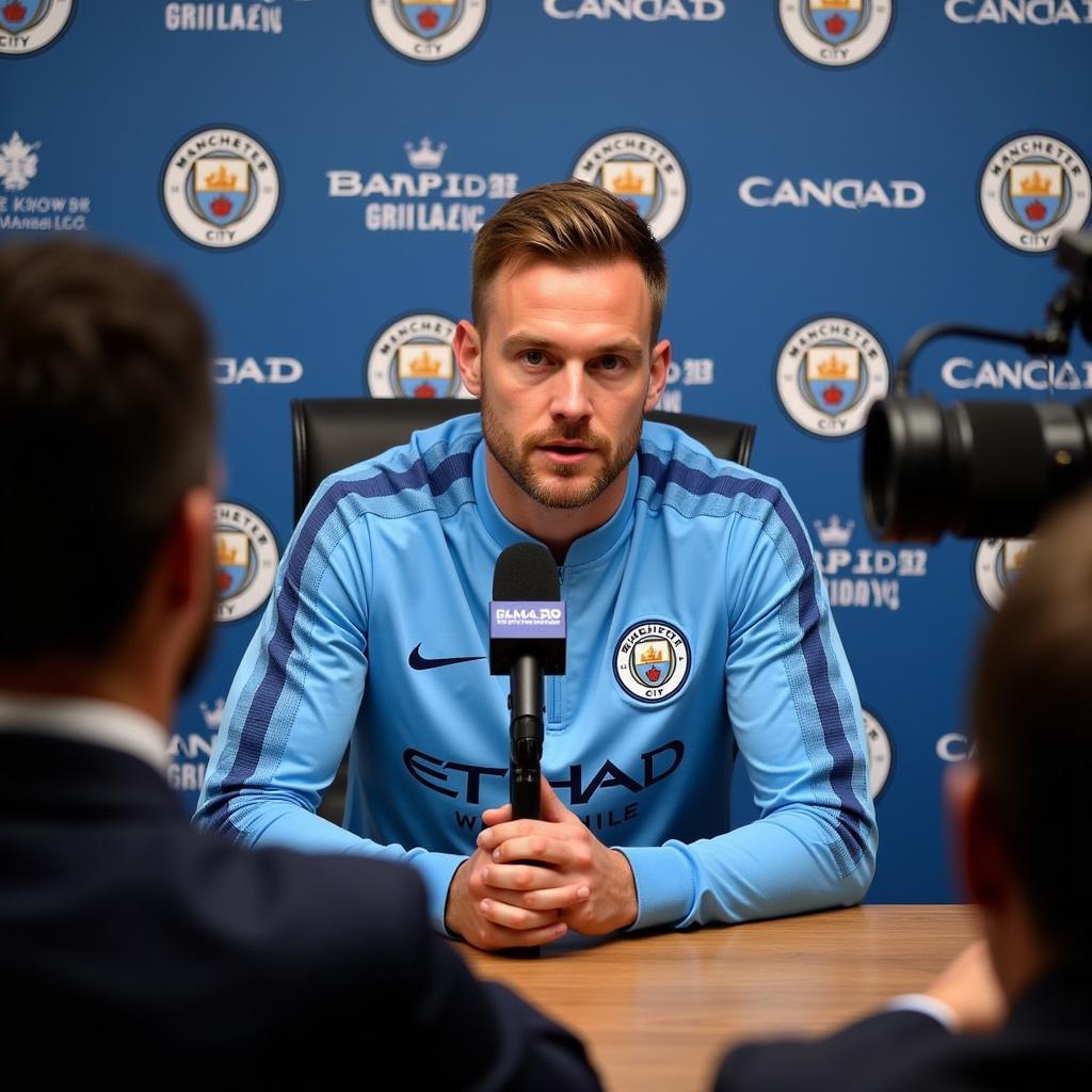 Erling Haaland at a Manchester City Press Conference