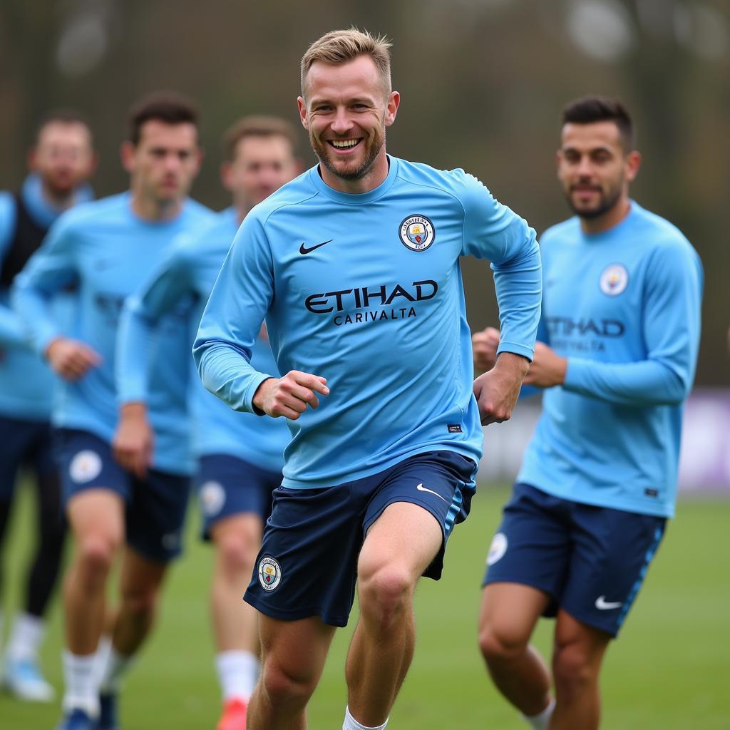 Erling Haaland training with Manchester City teammates