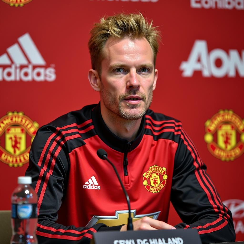 Haaland at a Manchester United Press Conference