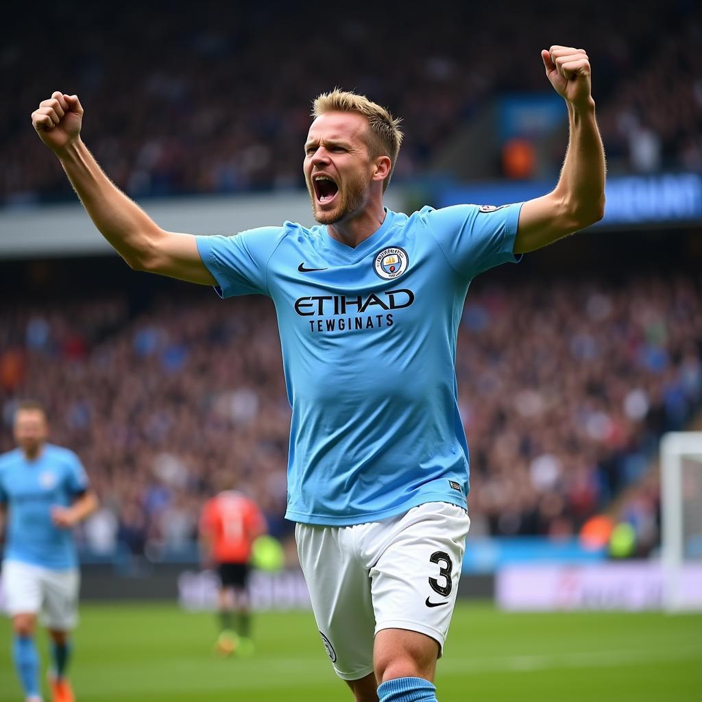 Erling Haaland celebrates a goal for Manchester City