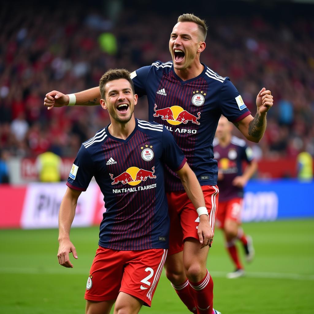 Haaland and Marsch celebrating a goal for Red Bull Salzburg