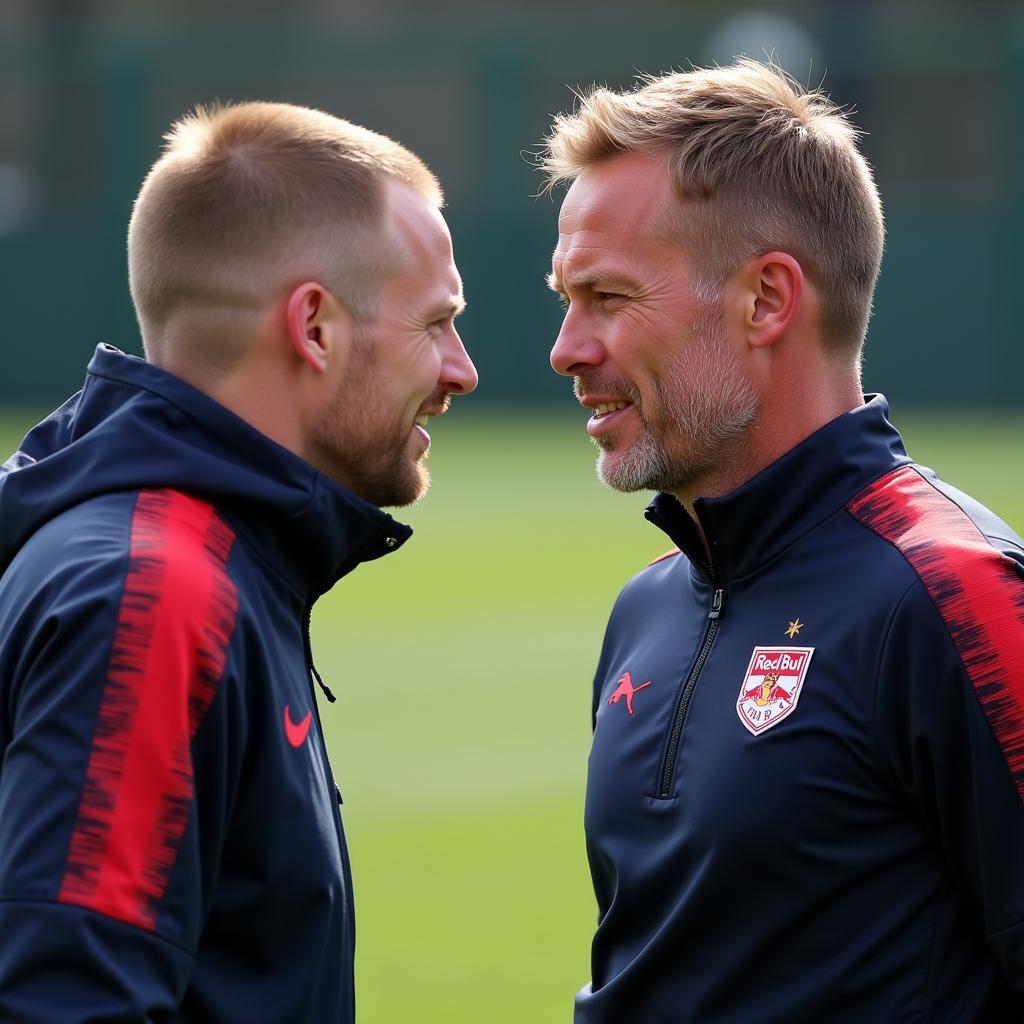 Haaland and Marsch during a training session at Red Bull Salzburg