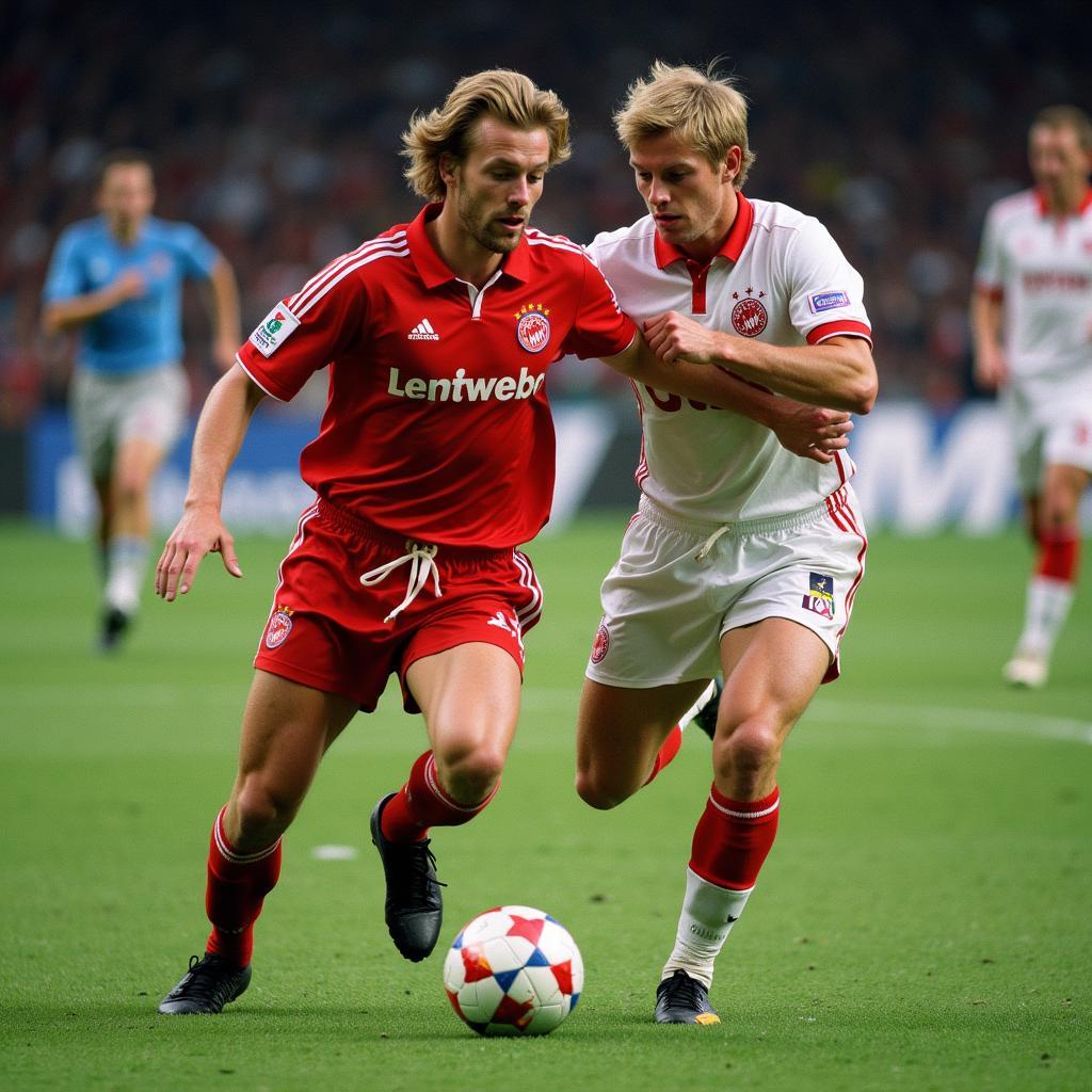 Haaland battles for possession against a Mainz defender